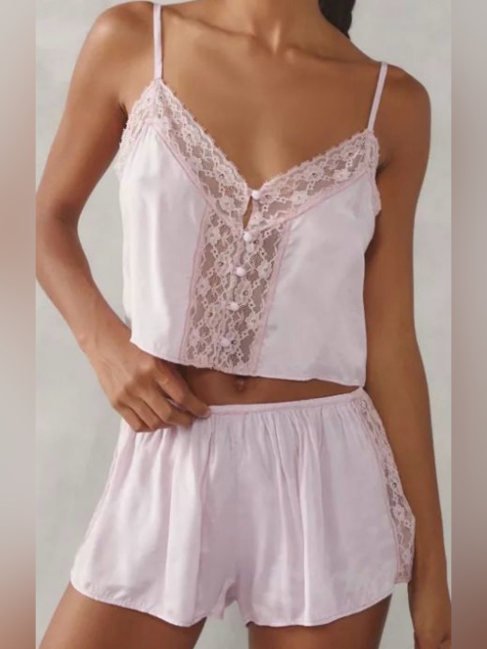Urban Outfitters Women's Pink Lace Trim Two Piece Sleep Set